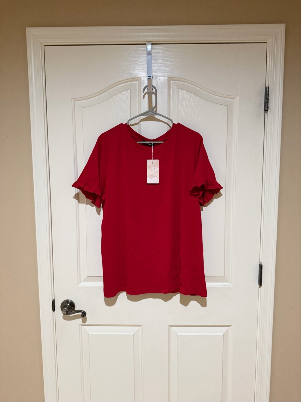 Ruffle Sleeve Red Blouse for Women